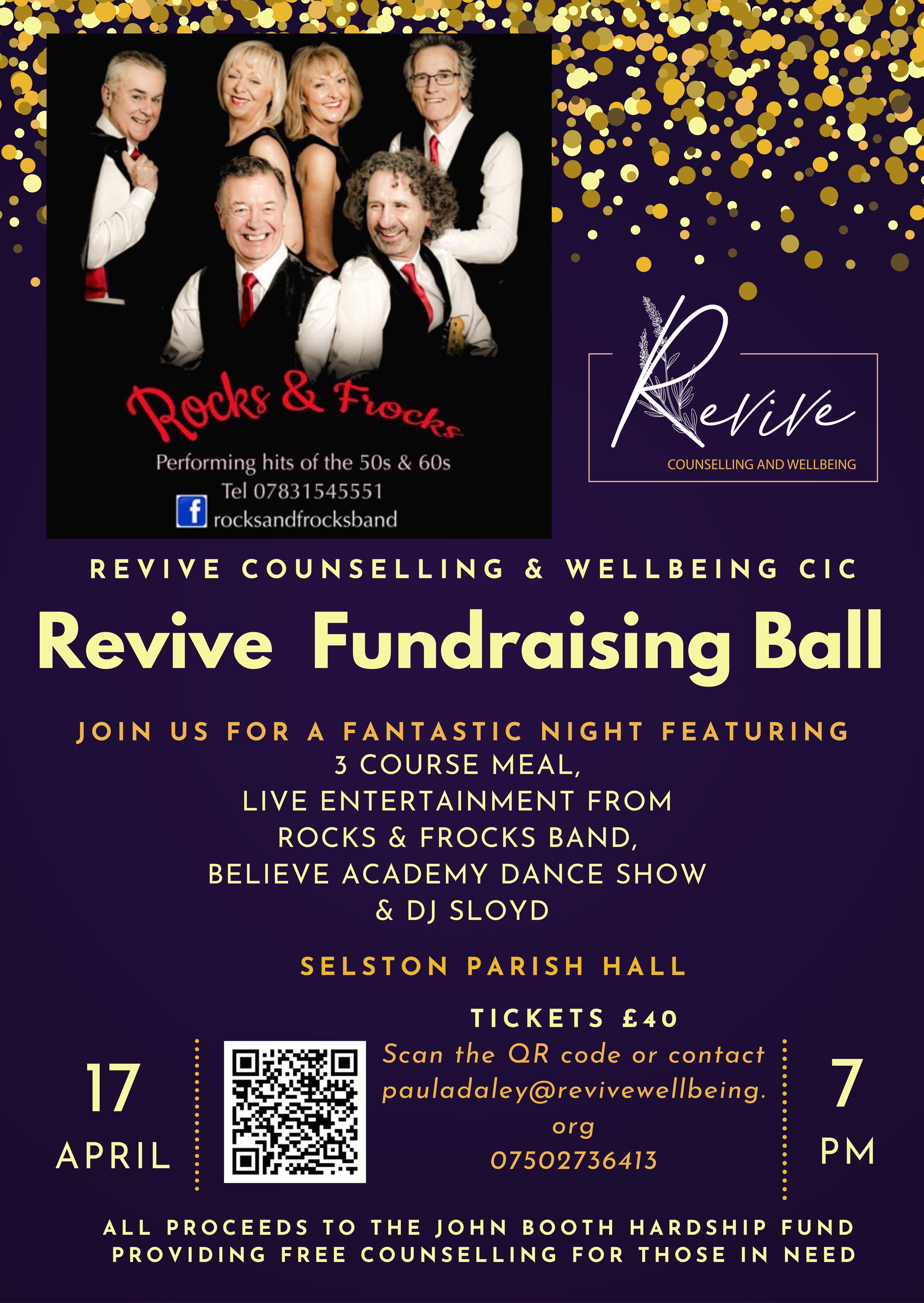 Revive Fundraising Ball poster featuring Rocks and Frocks and the event details